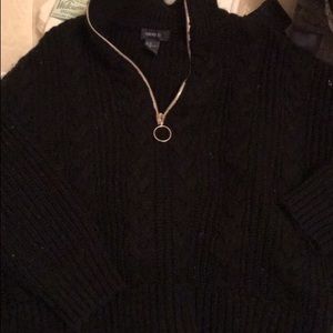 Black Quarter Zip Crop Top Sweater